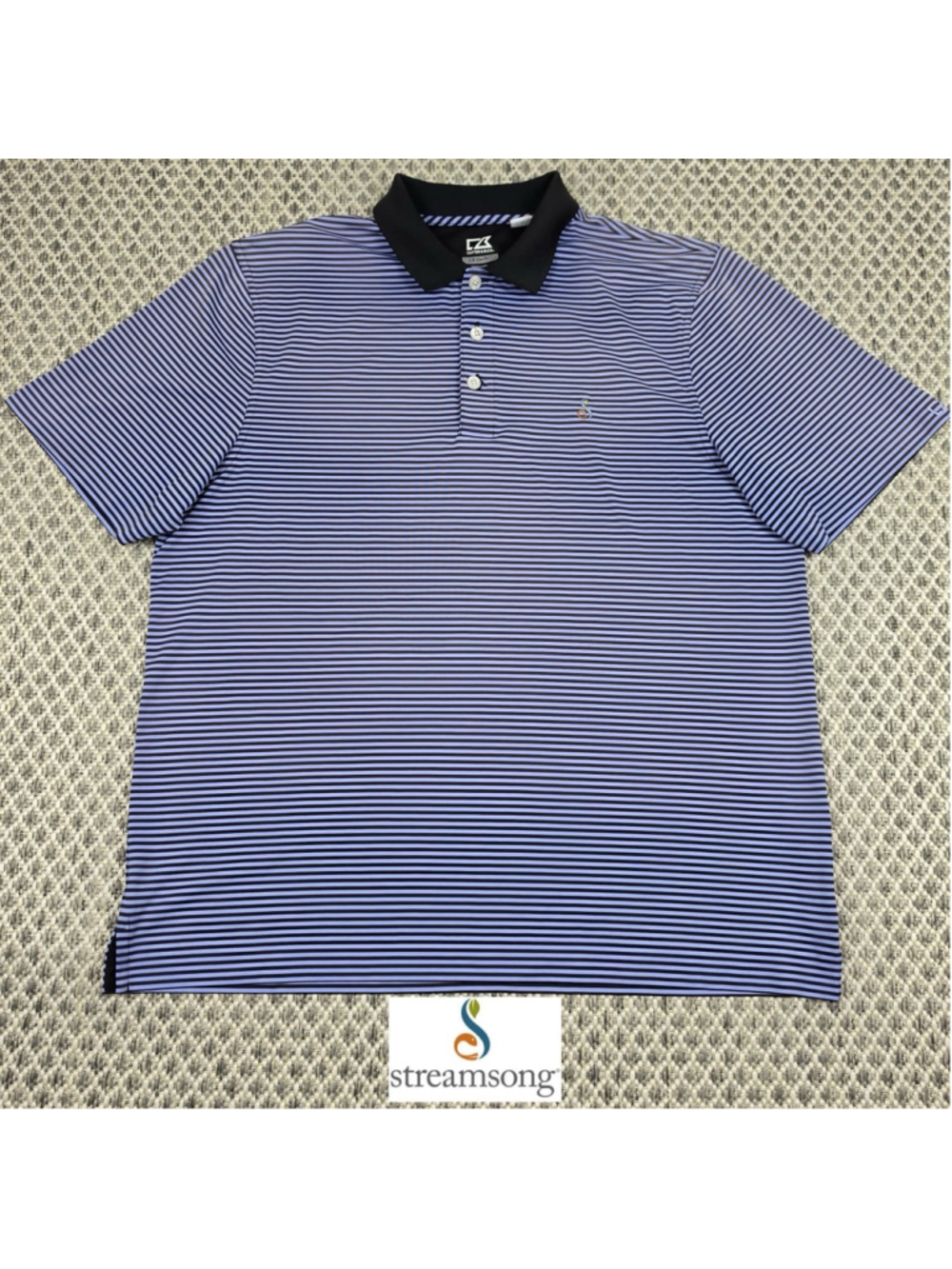 Streamsong Golf Resort Cutter & Buck CB DryTec Polo Shirt Mens Large Blue Stripe